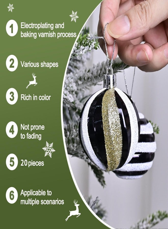 SVNVIOZ Christmas Tree Ball Ornaments 20ct Set, 2.36 Inch Black Gold White Classic Christmas Decorations, Shatterproof Hanging Ornaments for Xmas Holiday Decoration - Image 4